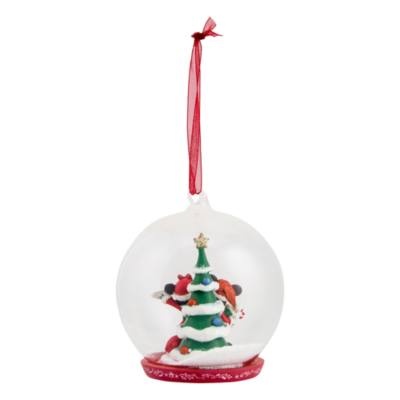 Disneyland Paris Mickey and Minnie Mouse with Christmas Tree Glass Globe Bauble