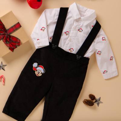 Micky Maus - Weihnachtliches Set mit Latzhose und Hemd f&uuml;r Babys