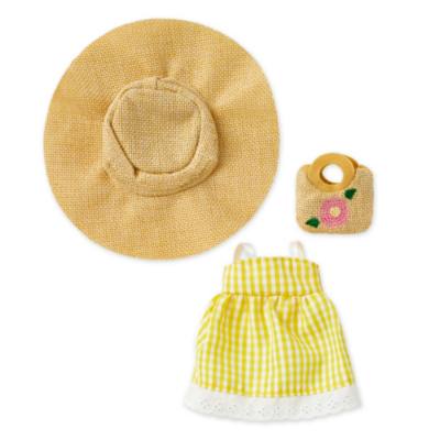 Vestido cuadros Vichy amarillo, pamela y bolso paja, peluche peque&ntilde;o nuiMOs, Disney Store