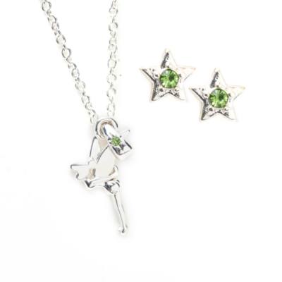 Disney Store Tinker Bell Silver-Plated Necklace and Earrings Set