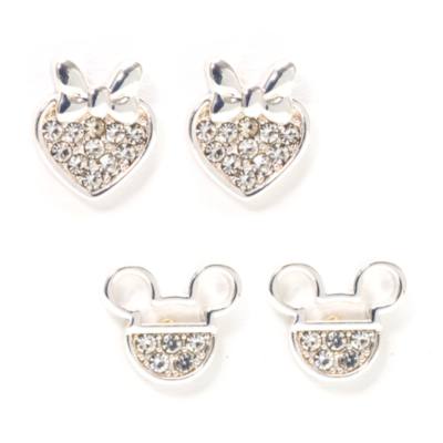 Mickey and Minnie Silver-Plated Stud Earrings, Set of 2
