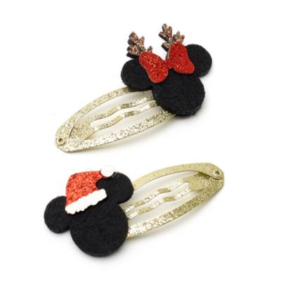 Disney Store Mickey And Minnie Holiday Cheer Hair Clips, Pack of 2
