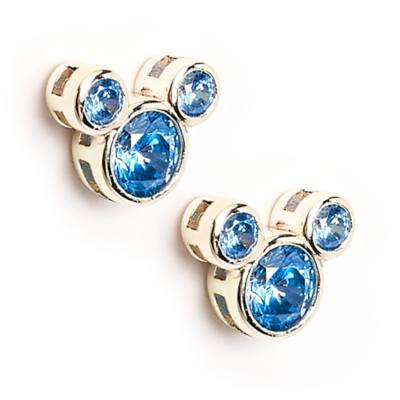 Pendientes de bot&oacute;n piedra natalicia, marzo, Mickey Mouse,