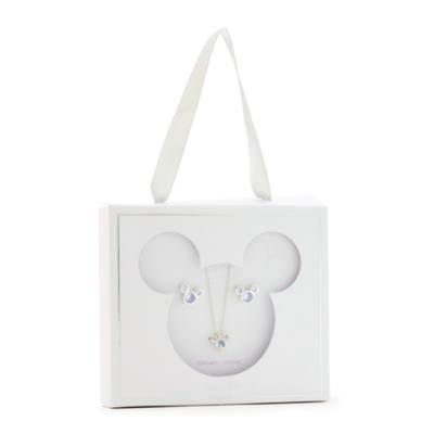 Conjunto collar y pendientes con piedra natalicia, febrero, Mickey Mouse,