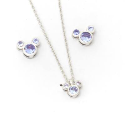 Conjunto collar y pendientes con piedra natalicia, febrero, Mickey Mouse,