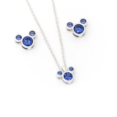 Parure collier et clous d'oreilles Mickey, pierre porte-bonheur Septembre