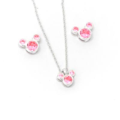 Conjunto collar y pendientes con piedra natalicia, octubre, Mickey Mouse,