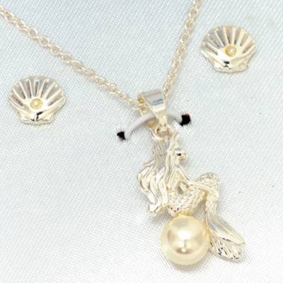 The Little Mermaid Silver-Plated Necklace and Earrings Set