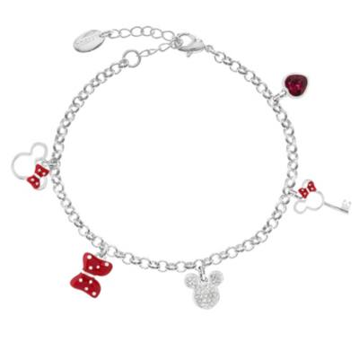 Pulsera abalorios ba&ntilde;ada en plata, Mickey y Minnie