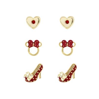 Pendientes rojos ba&ntilde;ados en oro Minnie, juego de 3 pares