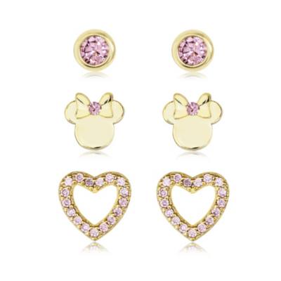 Pendientes rosas ba&ntilde;ados en oro Minnie, juego de 3 pares