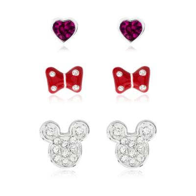 Pendientes ba&ntilde;ados en plata Mickey y Minnie, juego de 3 pares