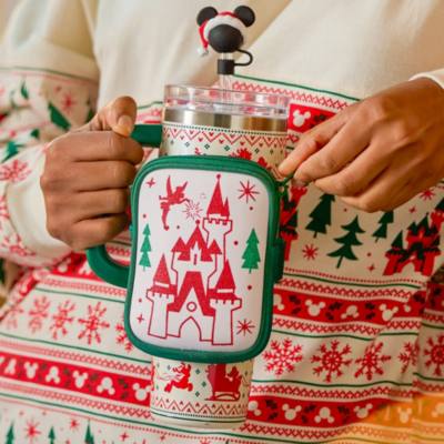 Gobelet Mickey en p&egrave;re No&euml;l en acier inoxydable avec paille et &eacute;tui zipp&eacute;