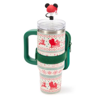 Vaso navide&ntilde;o acero inoxidable con pajita y estuche con cremallera, Mickey Mouse de Pap&aacute; Noel