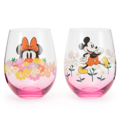 Mickey and Minnie Mouse Floral Glasses, Set of 2