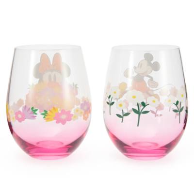 Mickey and Minnie Mouse Floral Glasses, Set of 2