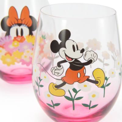 Mickey and Minnie Mouse Floral Glasses, Set of 2
