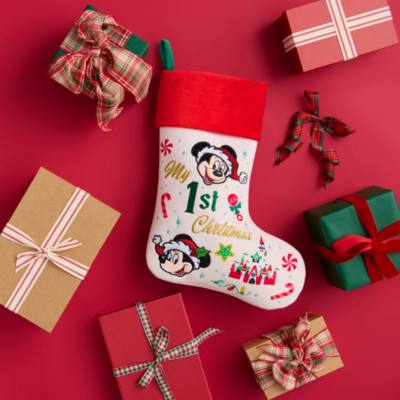 Santa Mickey Mouse and Mrs. Claus Minnie Mouse 'My First Christmas' Festive Baby Stocking