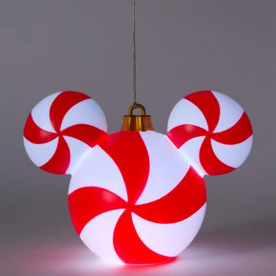 Mickey Mouse Icon Peppermint Swirl Small Festive Light-Up Ornament - 14cm