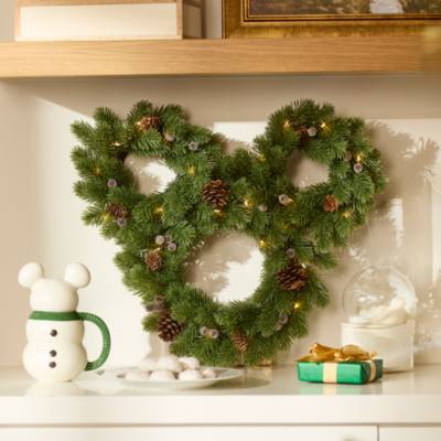 Mickey Mouse Icon Light-Up Holiday Wreath, Disney Holiday Haven Collection