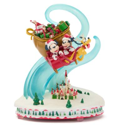 Figura navide&ntilde;a con luz, Mickey Mouse y sus amigos vestidos de Pap&aacute; Noel