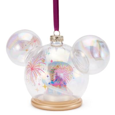 Disneyland Resort 70th Anniversary Tinker Bell and Sleeping Beauty Castle in Glass Mickey Mouse Icon Ornament