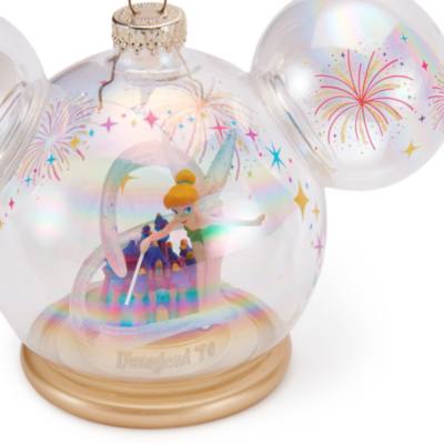 Disneyland Resort 70th Anniversary Tinker Bell and Sleeping Beauty Castle in Glass Mickey Mouse Icon Ornament