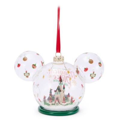 Walt Disney World Cinderella Castle Mickey Mouse Icon Festive Glass Ornament
