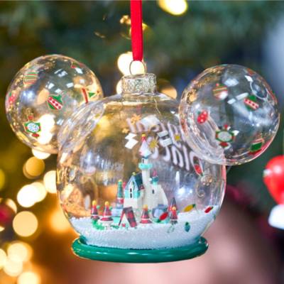 Walt Disney World Cinderella Castle Mickey Mouse Icon Festive Glass Ornament