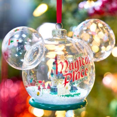 Walt Disney World Cinderella Castle Mickey Mouse Icon Festive Glass Ornament