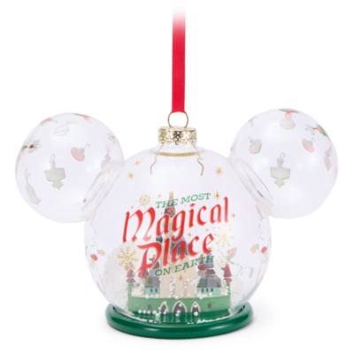 Walt Disney World Cinderella Castle Mickey Mouse Icon Festive Glass Ornament