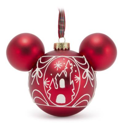 Walt Disney World - Micky Maus Symbol - Rote Glaskugel mit Fantasyland Schloss - Dekorationsst&uuml;ck