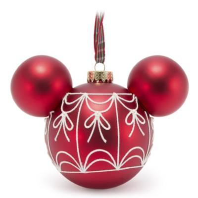 Walt Disney World Red Mickey Mouse Icon Glass Ball Ornament with Fantasyland Castle