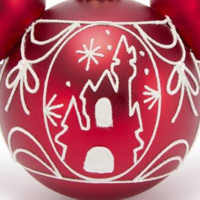 Pallina di Natale in vetro rossa Walt Disney World con silhouette di Topolino e Castello di Fantasyland