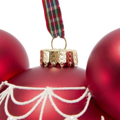 Walt Disney World Red Mickey Mouse Icon Glass Ball Ornament with Fantasyland Castle
