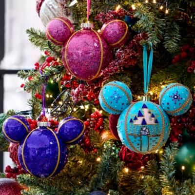 Adorno bola rosa purpurina icono Mickey Mouse