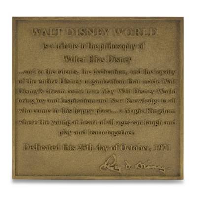 Walt Disney World r&eacute;plica de placa conmemorativa