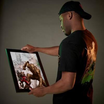 The Prince's Trust Rocket and Groot Framed Splatter Print by Renford Williams, Guardians of the Galaxy