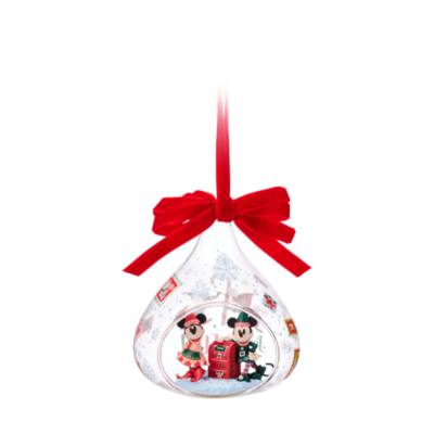 Mickey Mouse and Minnie Mouse Festive Glass Droplet Ornament