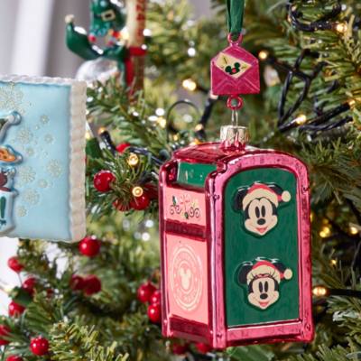 Mickey Mouse and Minnie Mouse Festive Mailbox Glass Ornament