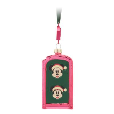 Mickey Mouse and Minnie Mouse Festive Mailbox Glass Ornament