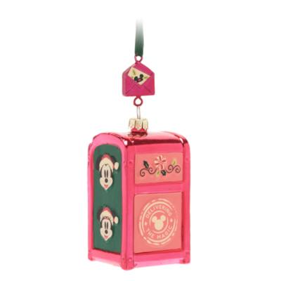 Mickey Mouse and Minnie Mouse Festive Mailbox Glass Ornament