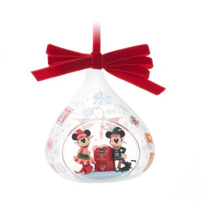 Mickey Mouse and Minnie Mouse 2024 Festive Glass Droplet Ornament