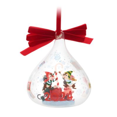 Mickey Mouse and Minnie Mouse 2024 Festive Glass Droplet Ornament