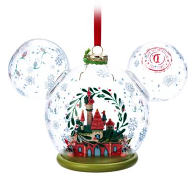 Disneyland Resort Mickey Mouse Icon Sleeping Beauty Castle Festive Glass Ornament