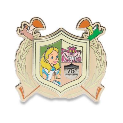 Pin in edizione limitata con stemma e fenicottero 75&ordm; anniversario di Alice nel Paese delle Meraviglie