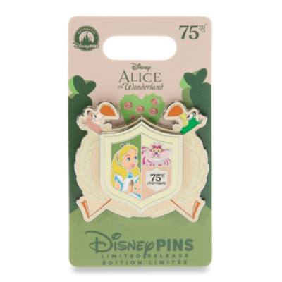 Pin in edizione limitata con stemma e fenicottero 75&ordm; anniversario di Alice nel Paese delle Meraviglie
