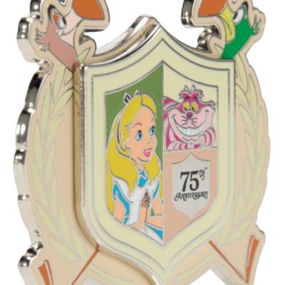 Pin in edizione limitata con stemma e fenicottero 75&ordm; anniversario di Alice nel Paese delle Meraviglie