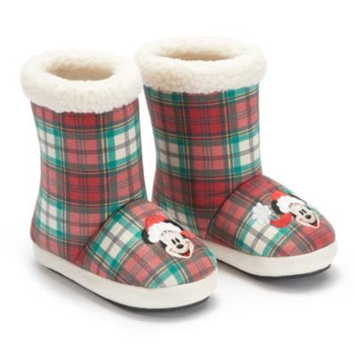 Mickey Mouse Tartan Christmas Slippers for Kids