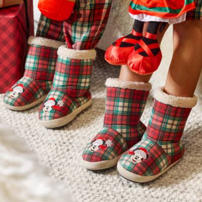 Mickey Mouse Tartan Christmas Slippers for Kids